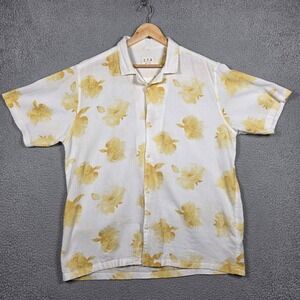 E.T.A. Shirt Mens Sz Large White Yellow Lightweight Airy Floral Textured Relaxed